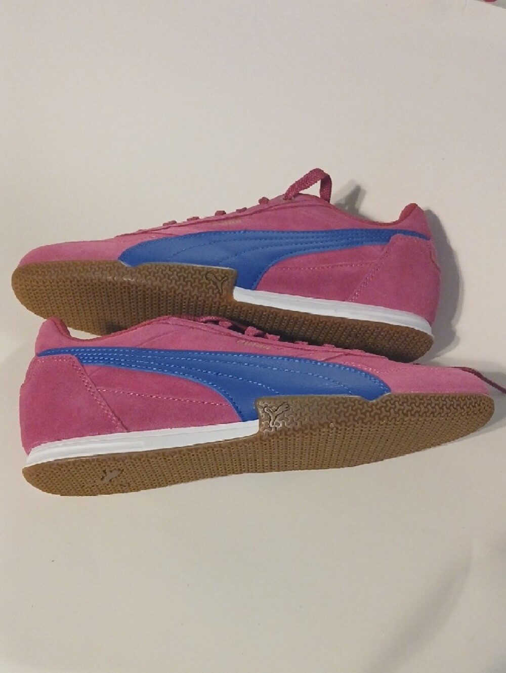 Puma Pink Suede Sneakers with Blue Formstripe and Gold Accents - Picture 3 of 6